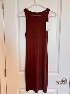 Quince Women Tencel Rib Knit Tank Midi Dress Tan Brown Size Small
